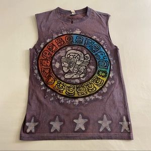 euro cotton sleeveless purple novelty tie dye  mexican tee / size small